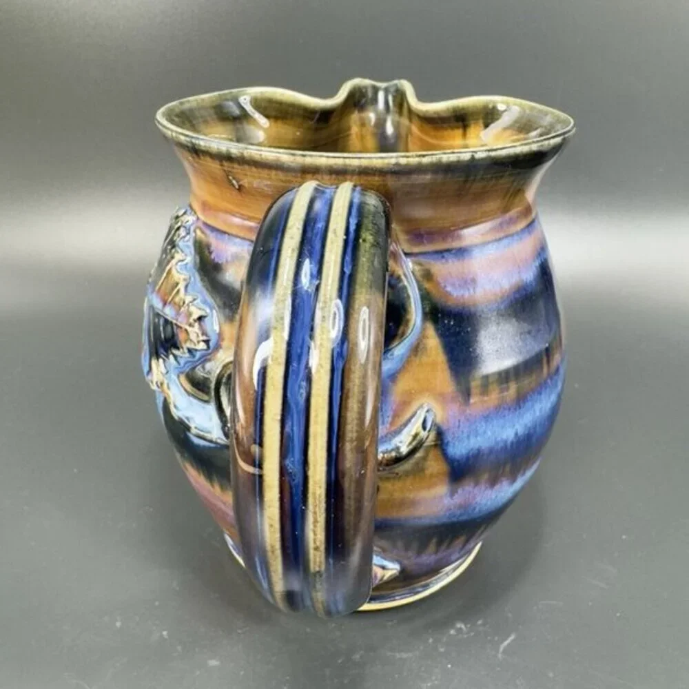 Greg Olson Studio Art Pottery Pitcher Carafe Jug Heavy Glaze Grape Signed‎ VTG